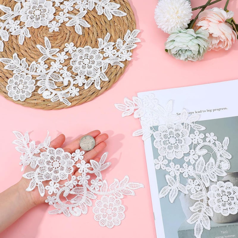 oruola 4pcs Lace Appliques Embellishments,3D Floral Embroidery Vintage Applique Patches,Polyester Soild Embroidered Lace for DIY Clothing Wedding Dress Decoration,White - Image 4